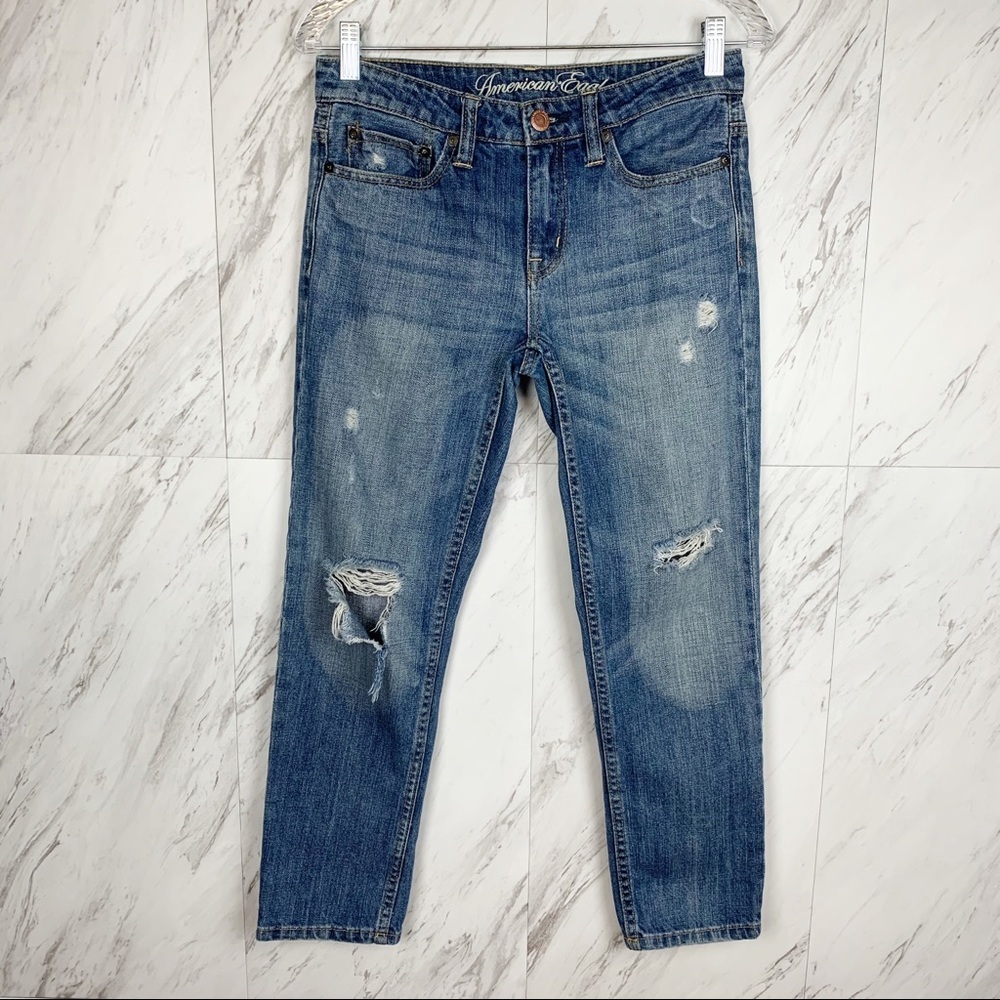 American Eagle Jeans Distressed Straight Leg Blue Size 0 Grunge Y2k Streetwear
